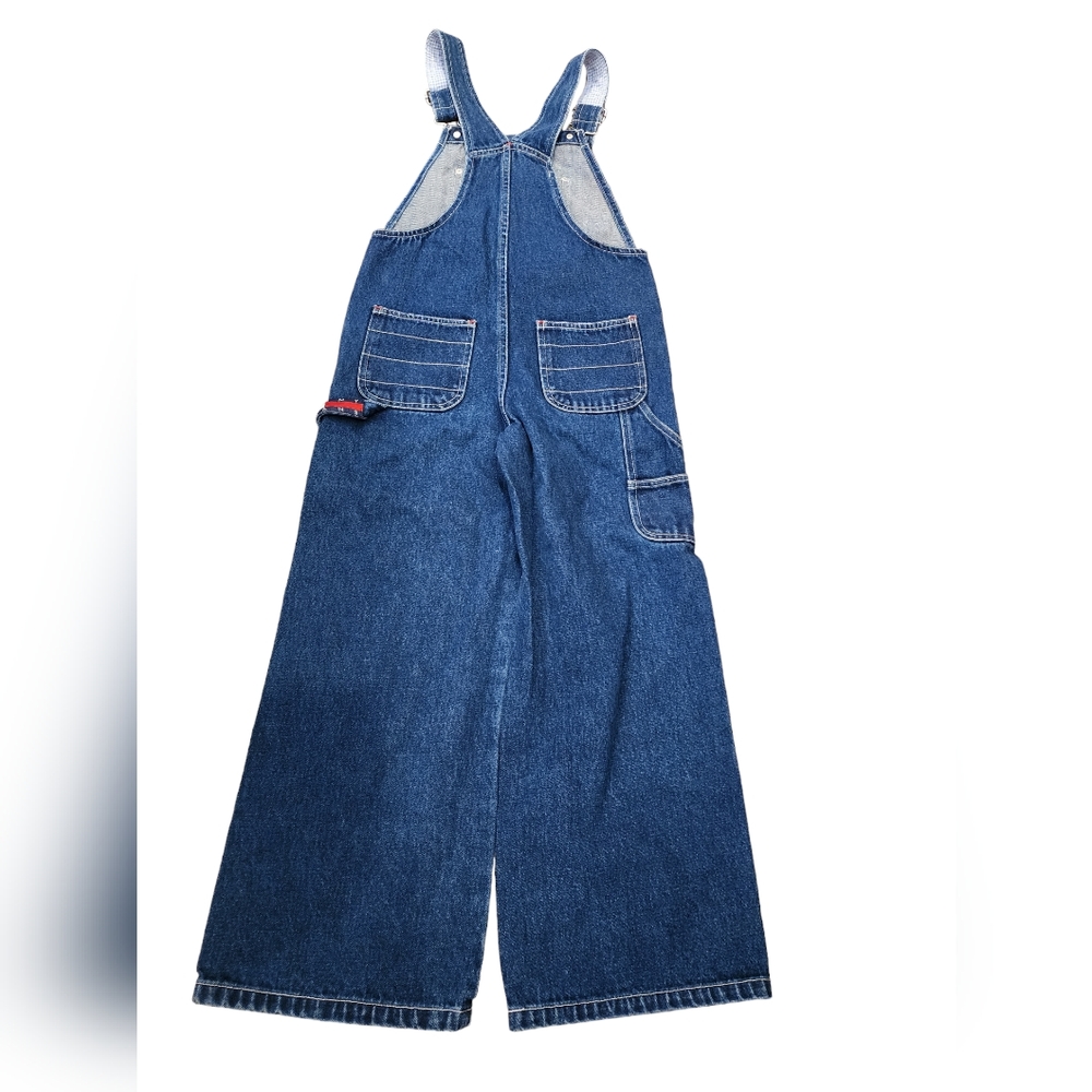 Tommy Hilfiger Denim Overalls Kids Wide Leg Pockets Flag Spell Out VTG Y2K Small - Picture 5 of 8